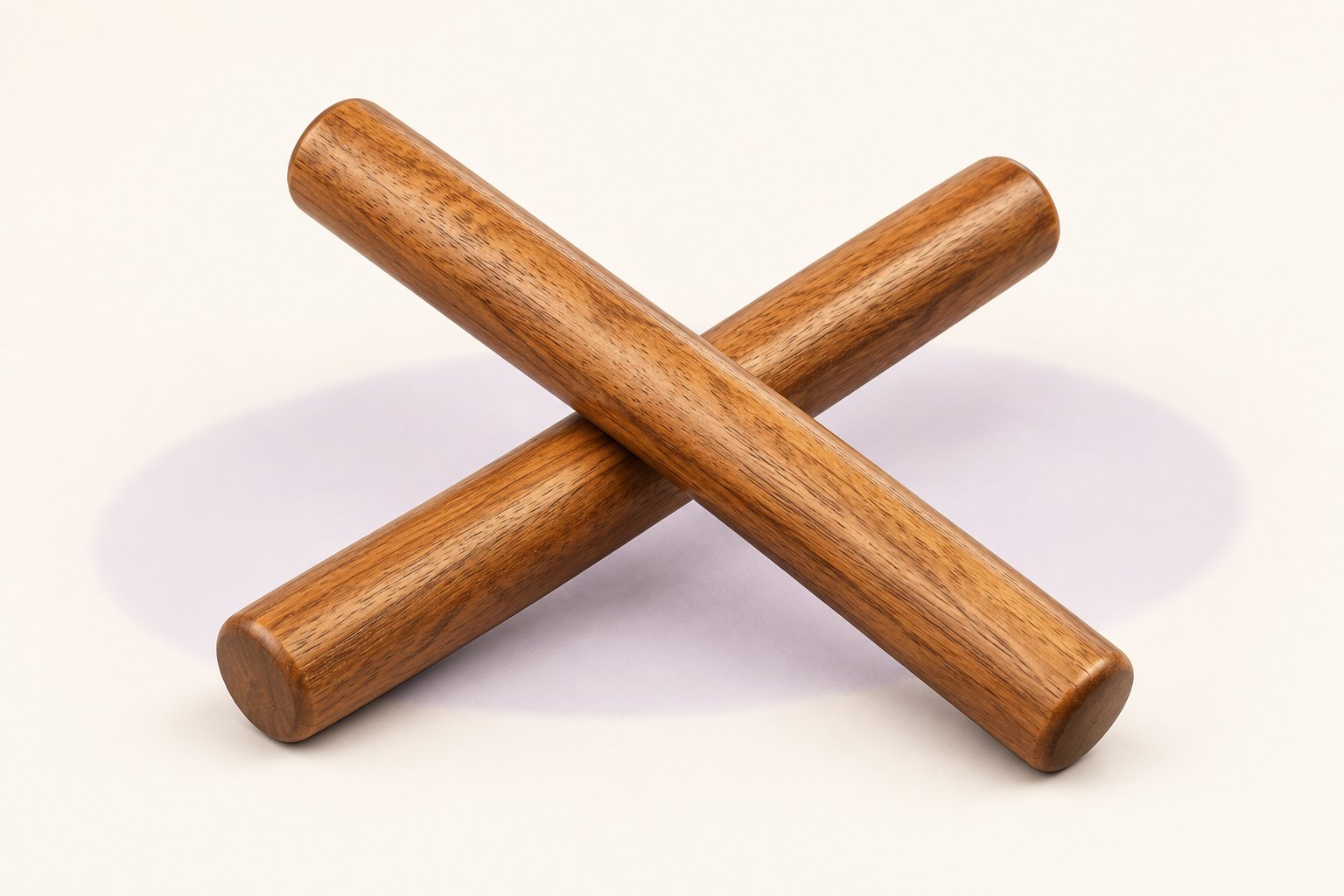 Two wooden claves crossed at the point of impact